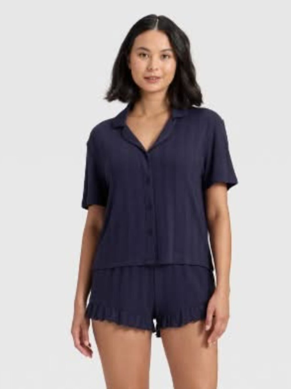 Wild Fable Women's Notch Collar Shirt- Navy